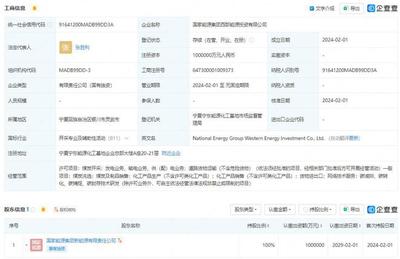 国家能源集团成立西部能源投资公司 注册资本100亿元